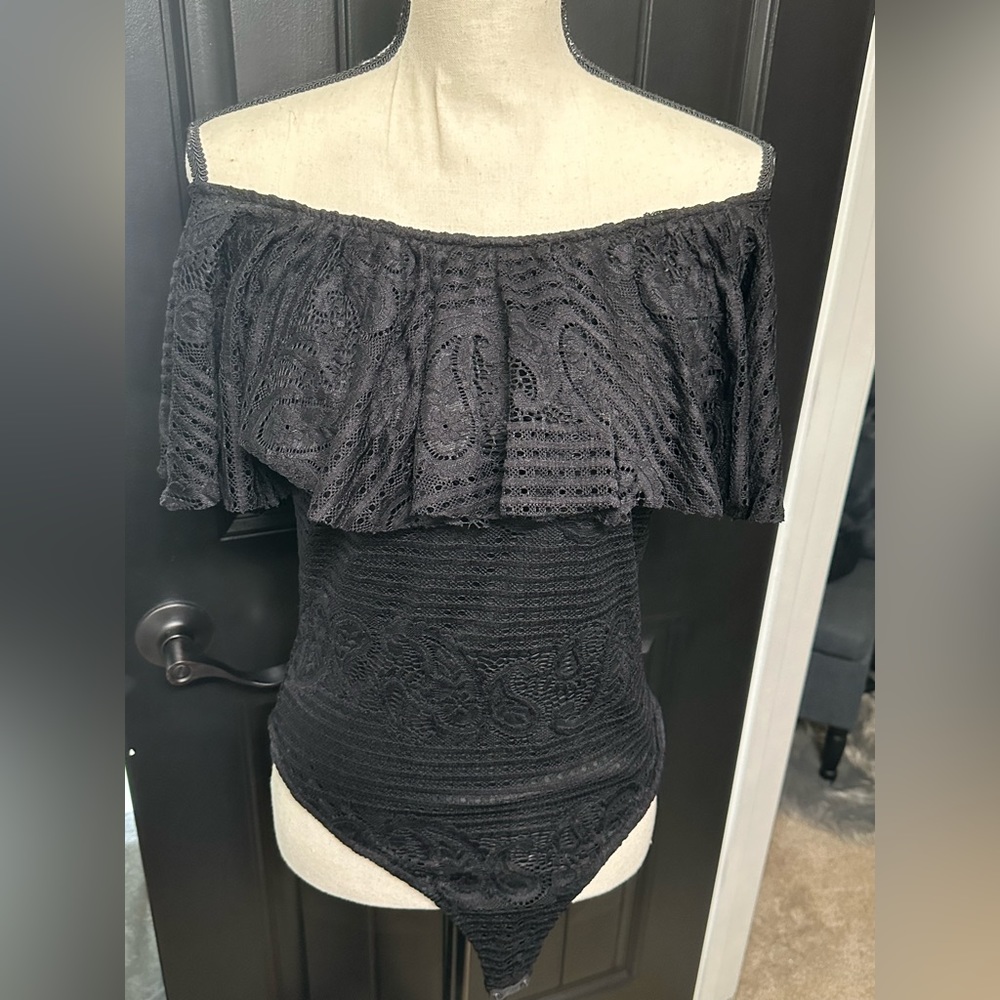 Black Lace Bardot (Off shoulder) Bodysuit